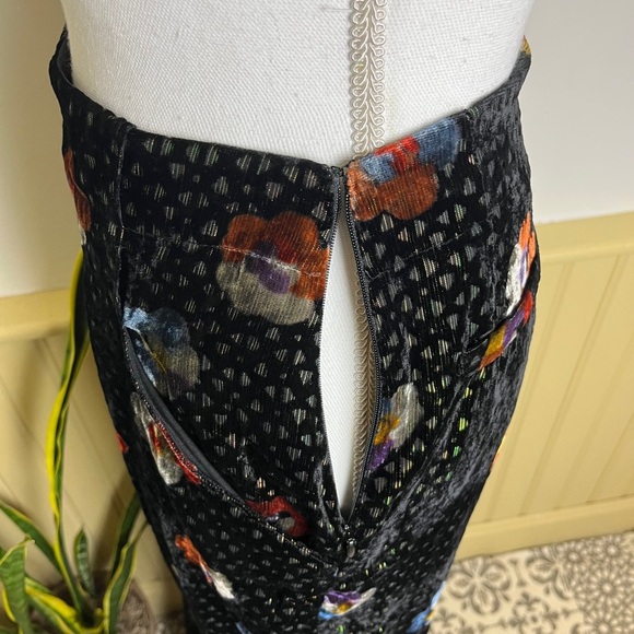Anthropologie NWT Eva Franco Sz 0 Velvet Wide Leg Pants Black Motif Floral Glam - Picture 4 of 16